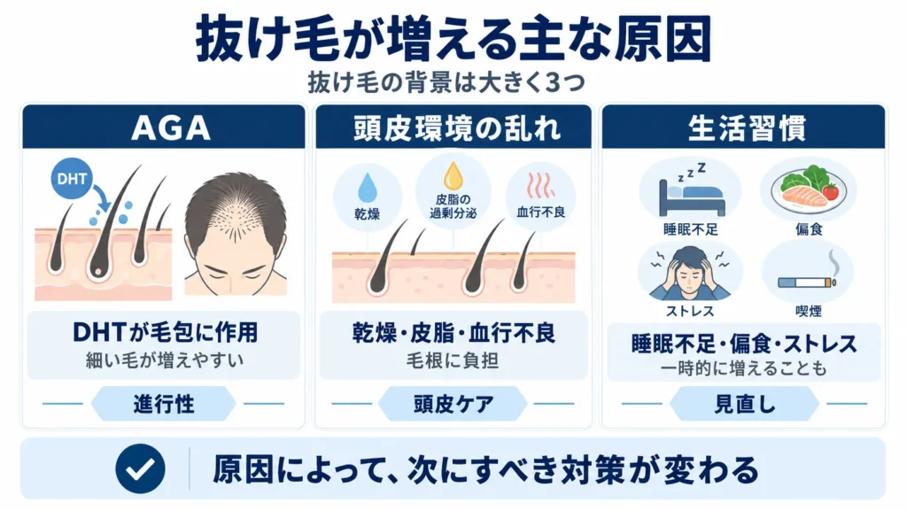 抜け毛が増える主な原因