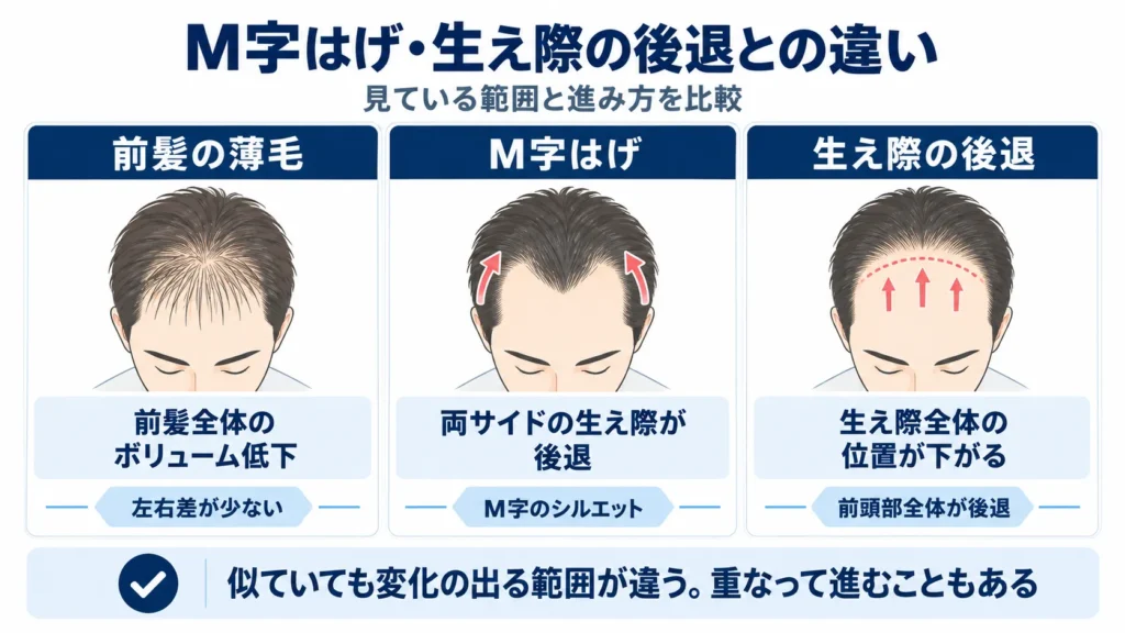 M字はげ・生え際の後退との違い