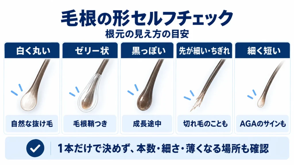 抜け毛の毛根の形からわかること｜セルフチェック