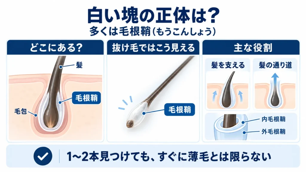 抜け毛の根元の白い塊の正体は？