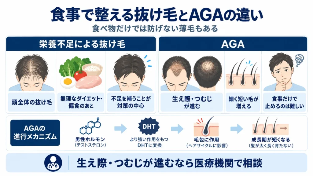 食べ物だけでは防げない薄毛もある|AGAとの見分け方